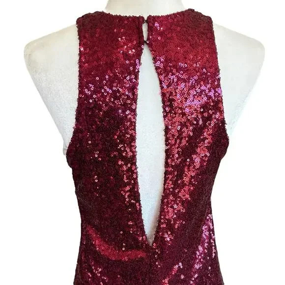Free People Halter Dress XS Red Sequin Liquid Shine Mini NYE Holiday Party Glam - Picture 6 of 15